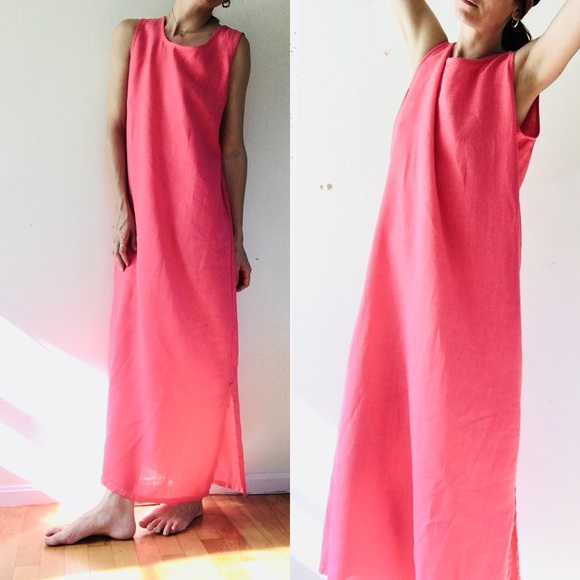 Watermelon pink linen dress - Picture 8 of 14